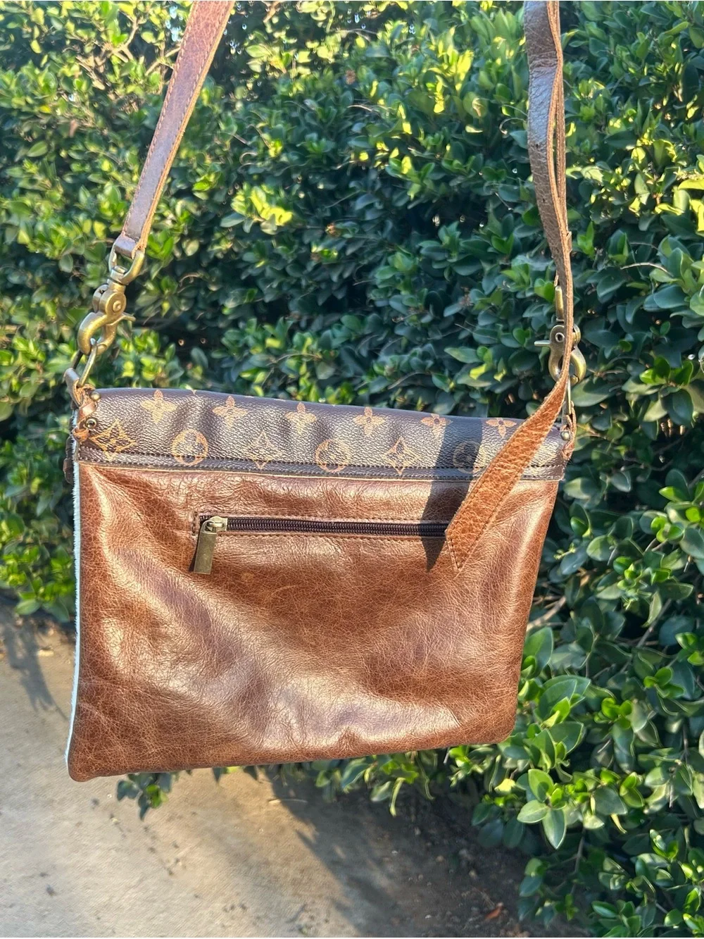 LV Monogram & Black-White Cowhide Crossbody Bag